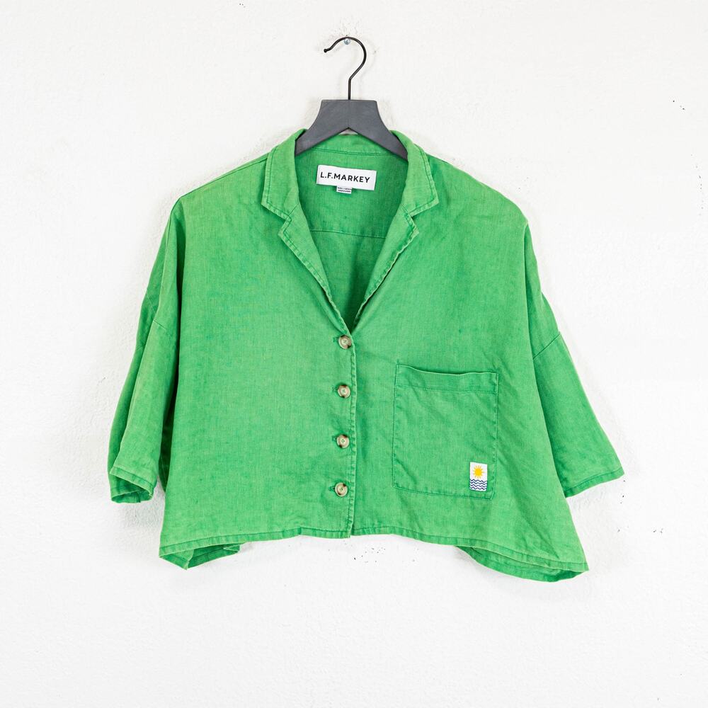 LF MARKEY Maxim Linen Shirt Green Cropped Boxy sz S/M